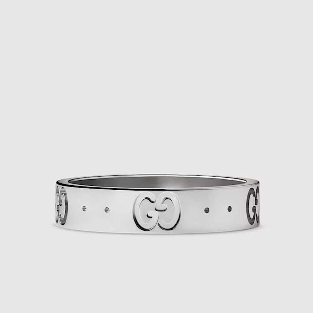 Gucci unisex GG logo Icon Thin 18k white gold band Ring - Picture 1 of 7